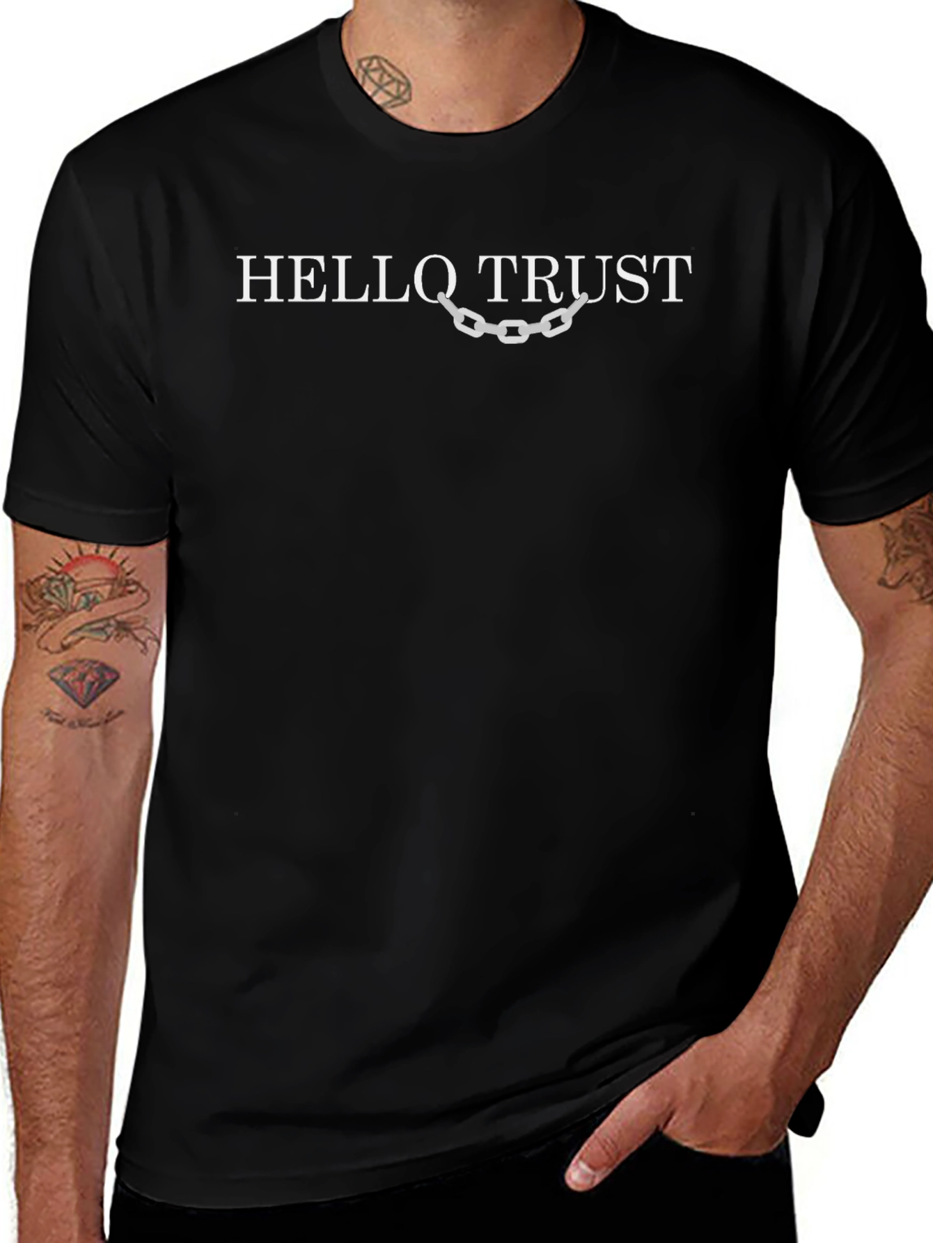 Hello Trust Graphic Tee - Black Cotton Casual T-Shirt