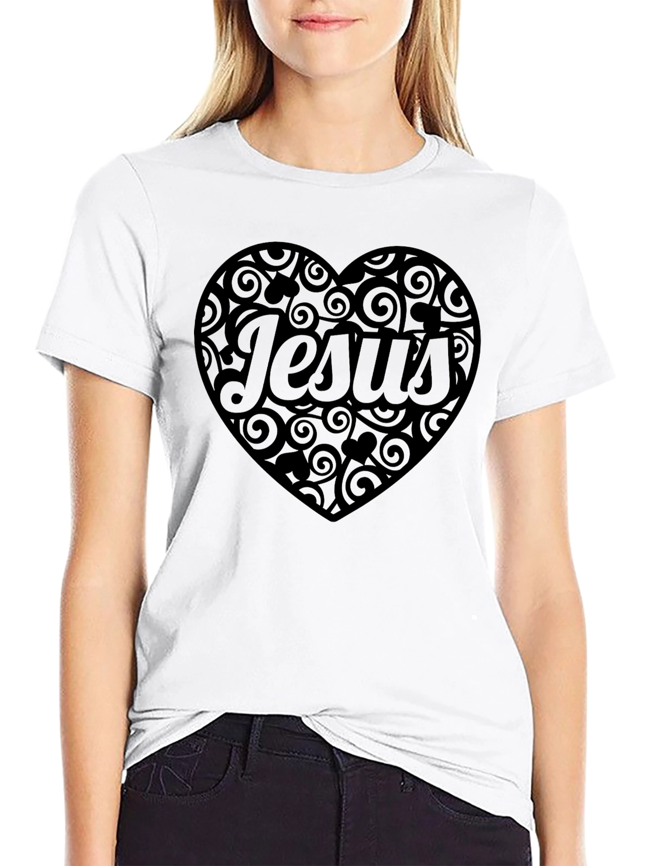 Jesus Heart Swirl T-Shirt - Mens Black Tee