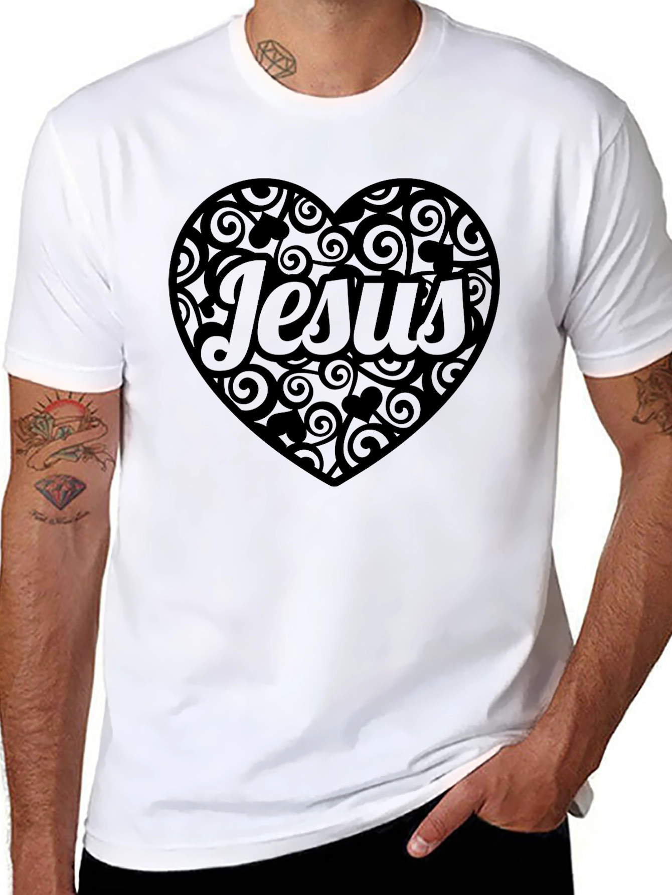 Jesus Heart Swirl T-Shirt - Mens Black Tee