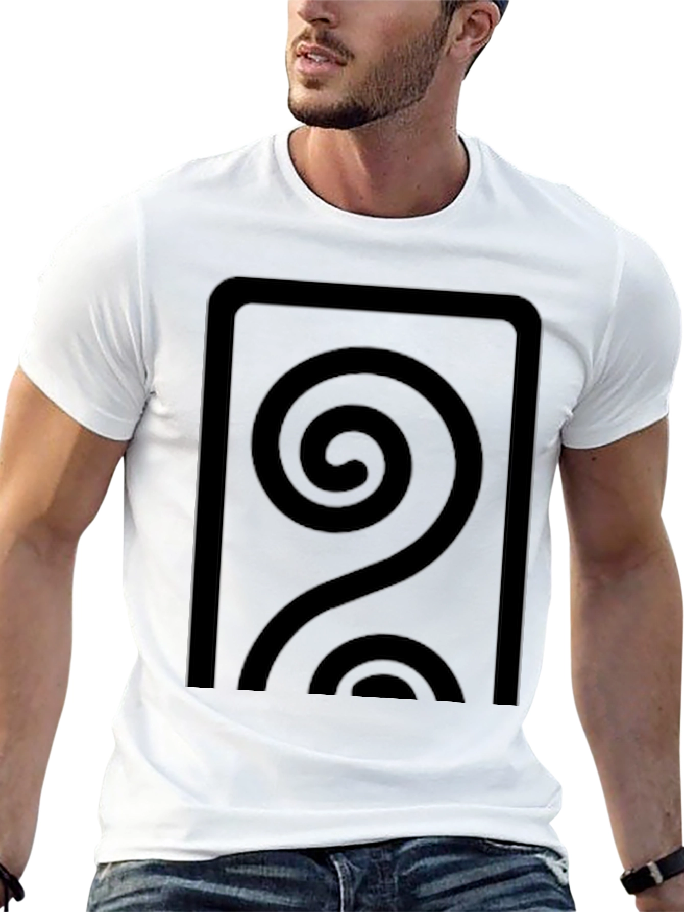 Black T-Shirt with Geometric Spiral Design