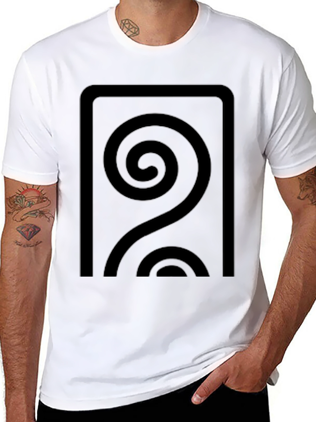 Black T-Shirt with Geometric Spiral Design