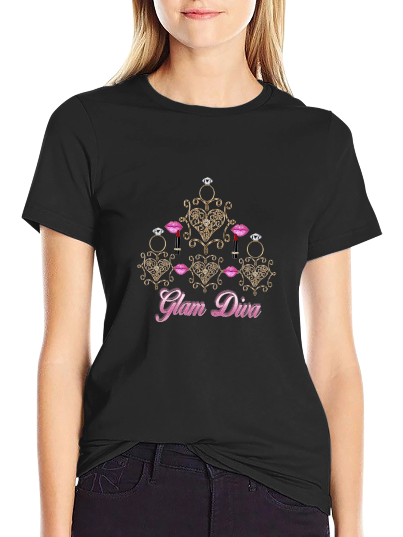Glam Diva Graphic Black T-Shirt