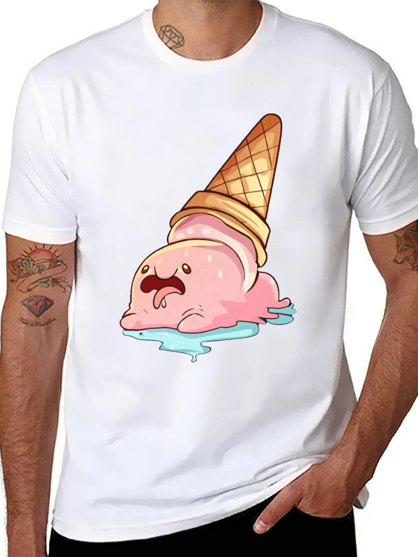 Cartoon Ice Cream Cone T-Shirt - Black
