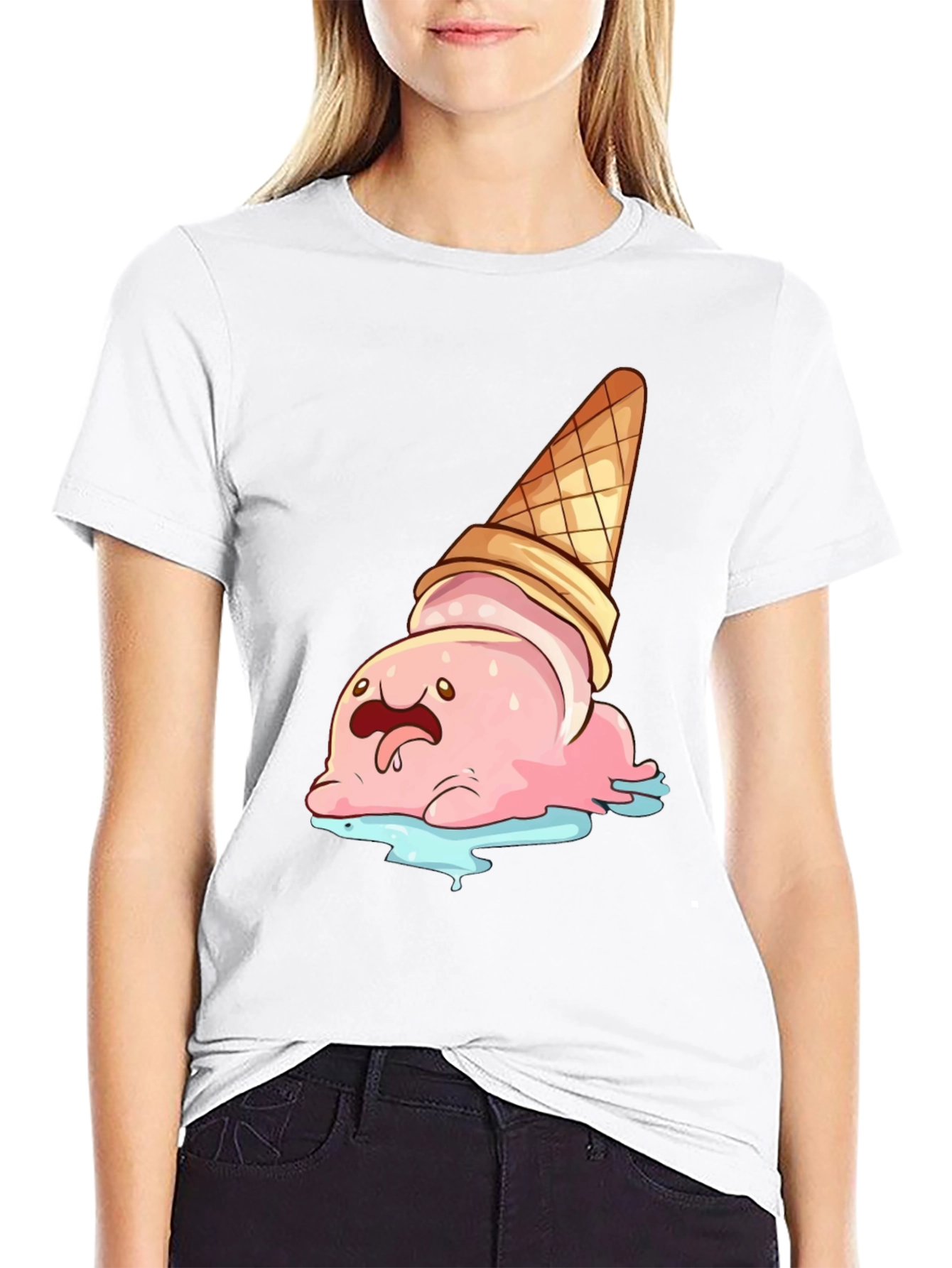 Cartoon Ice Cream Cone T-Shirt - Black