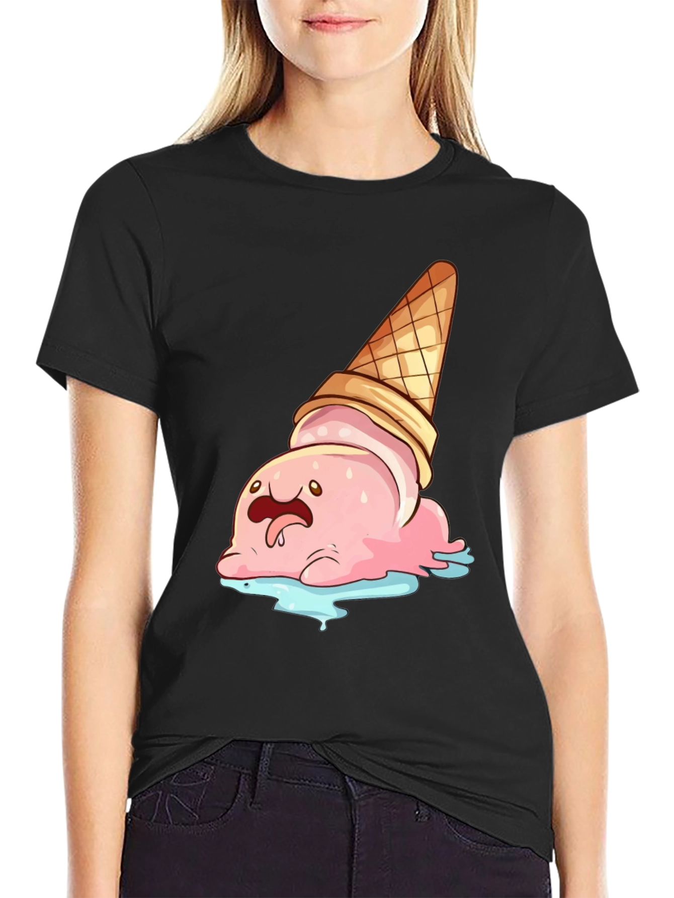 Cartoon Ice Cream Cone T-Shirt - Black