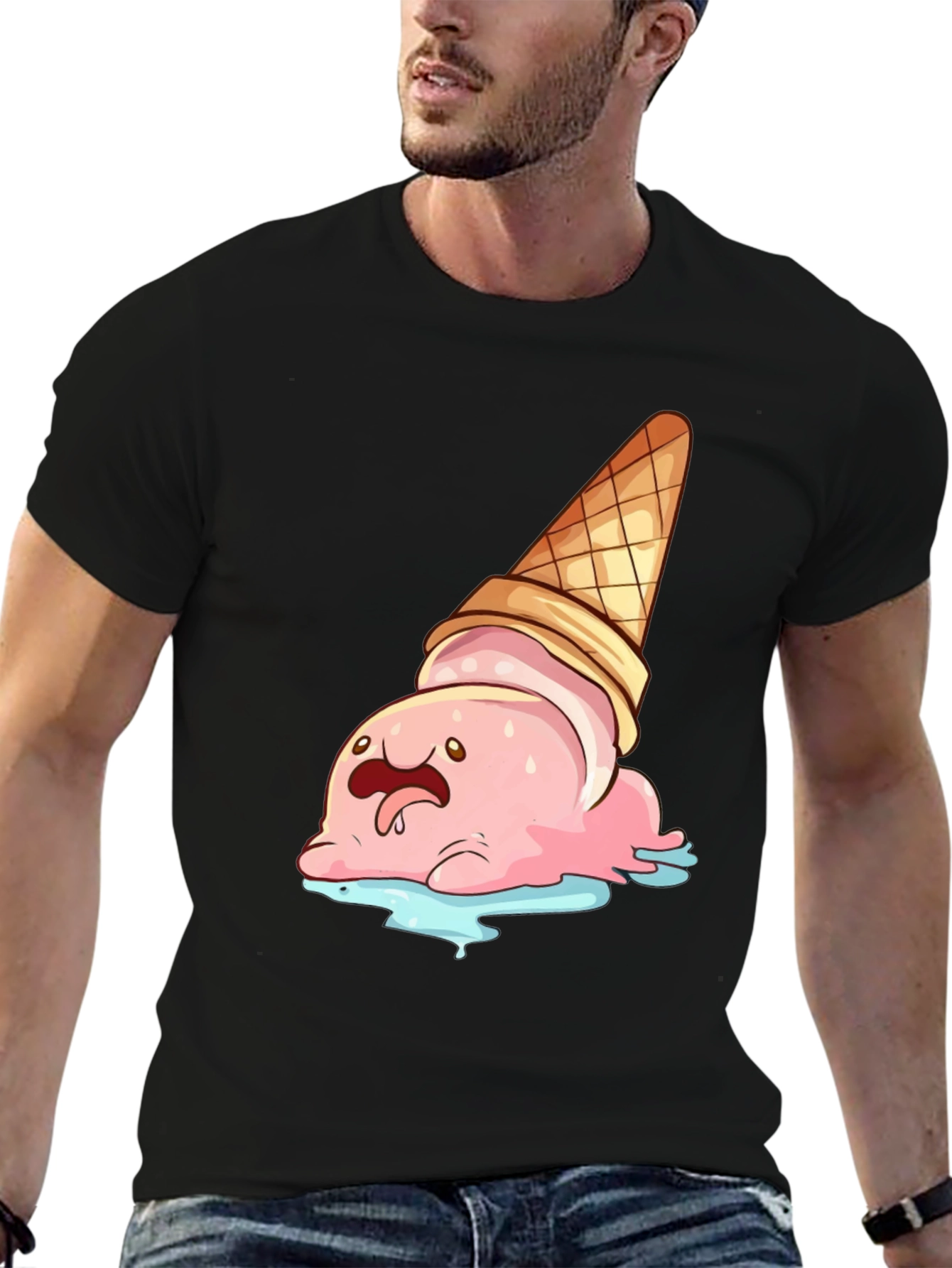 Cartoon Ice Cream Cone T-Shirt - Black
