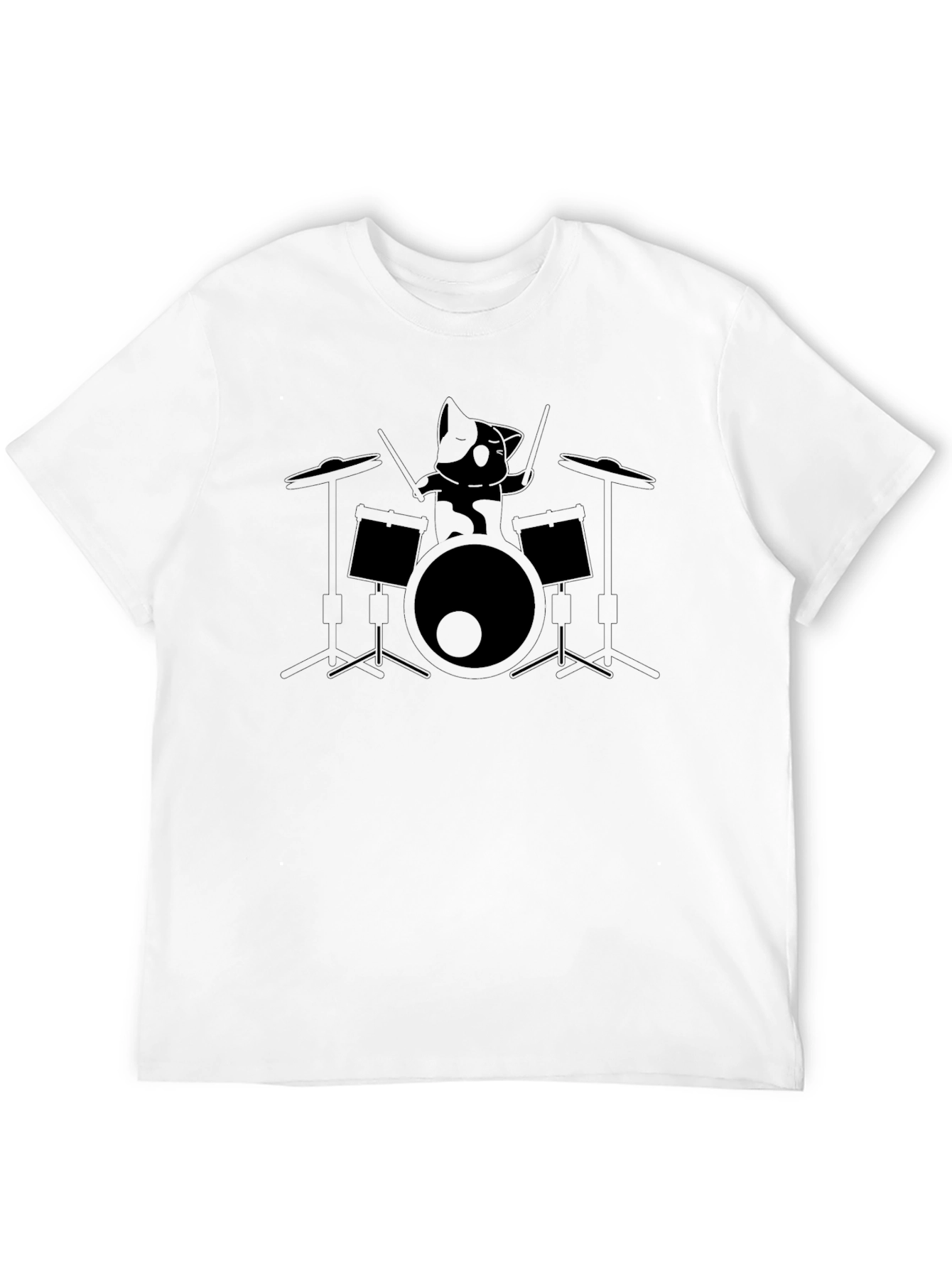 Drumming Cat Graphic Tee - Black Unisex T-Shirt