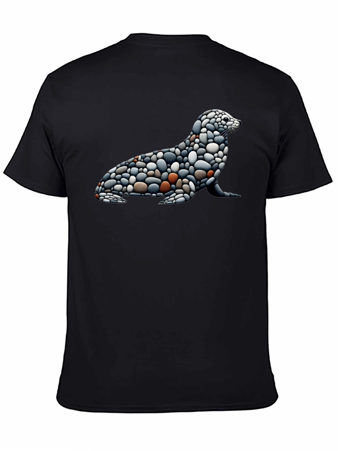 Stone Pebble Seal Graphic Tee - Black Cotton Blend