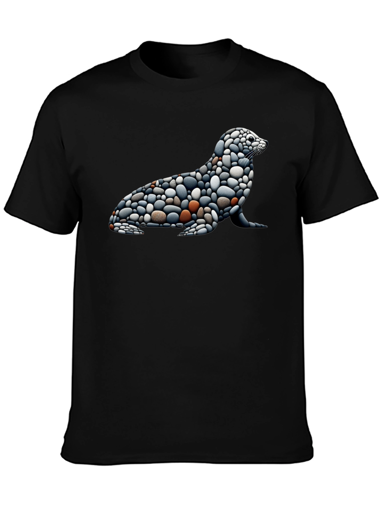 Stone Pebble Seal Graphic Tee - Black Cotton Blend