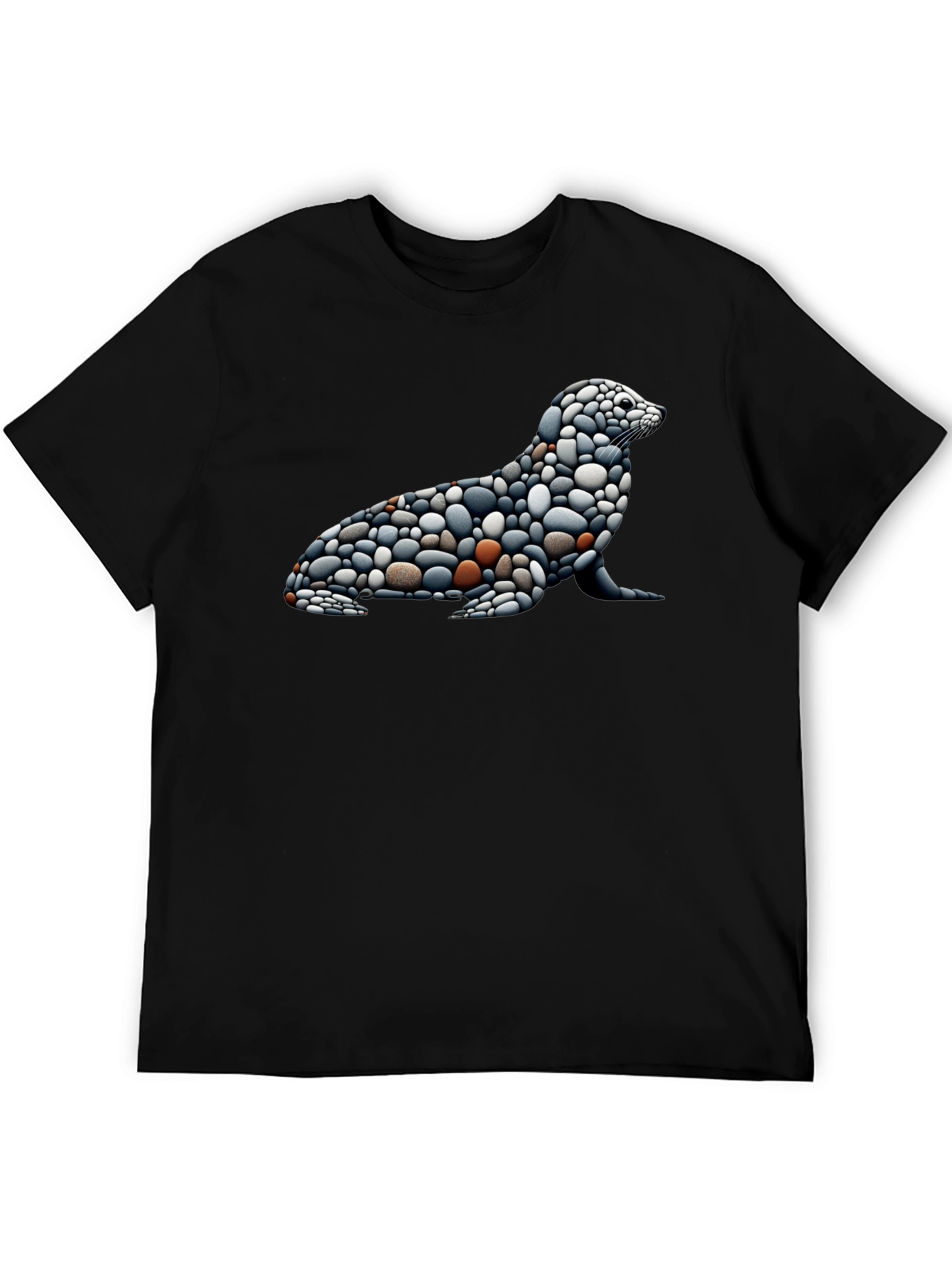 Stone Pebble Seal Graphic Tee - Black Cotton Blend