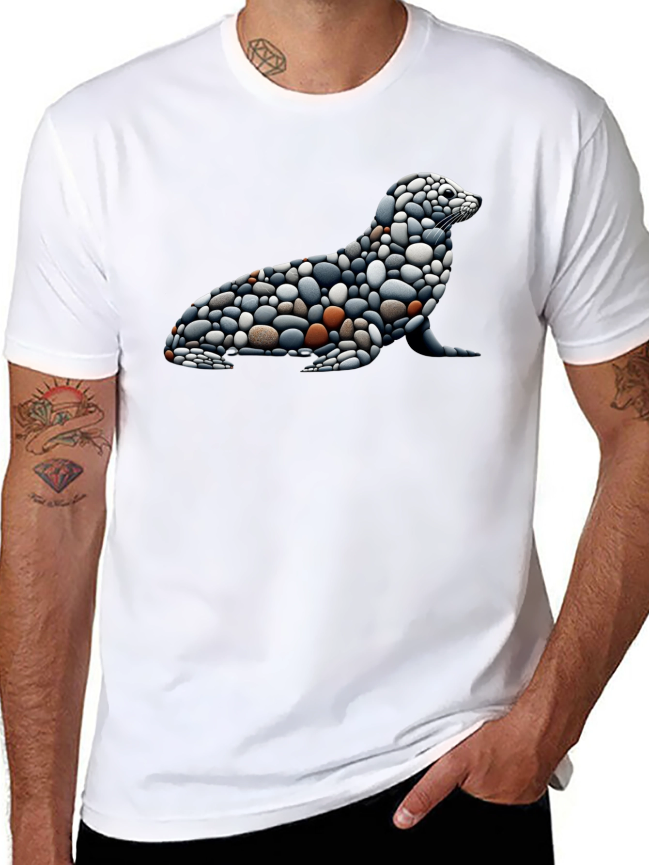 Stone Pebble Seal Graphic Tee - Black Cotton Blend