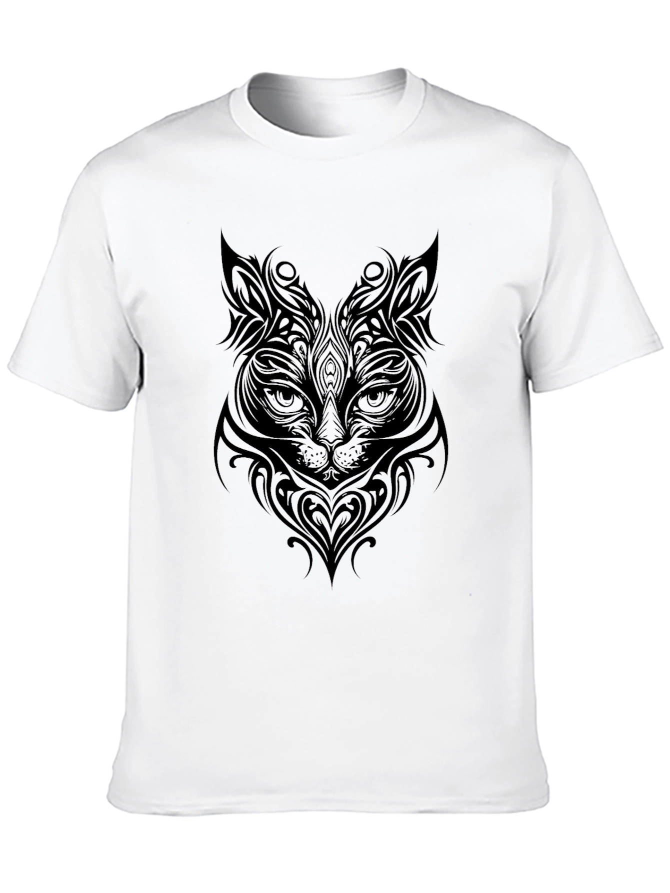 Tribal Cat Graphic Print Black T-Shirt