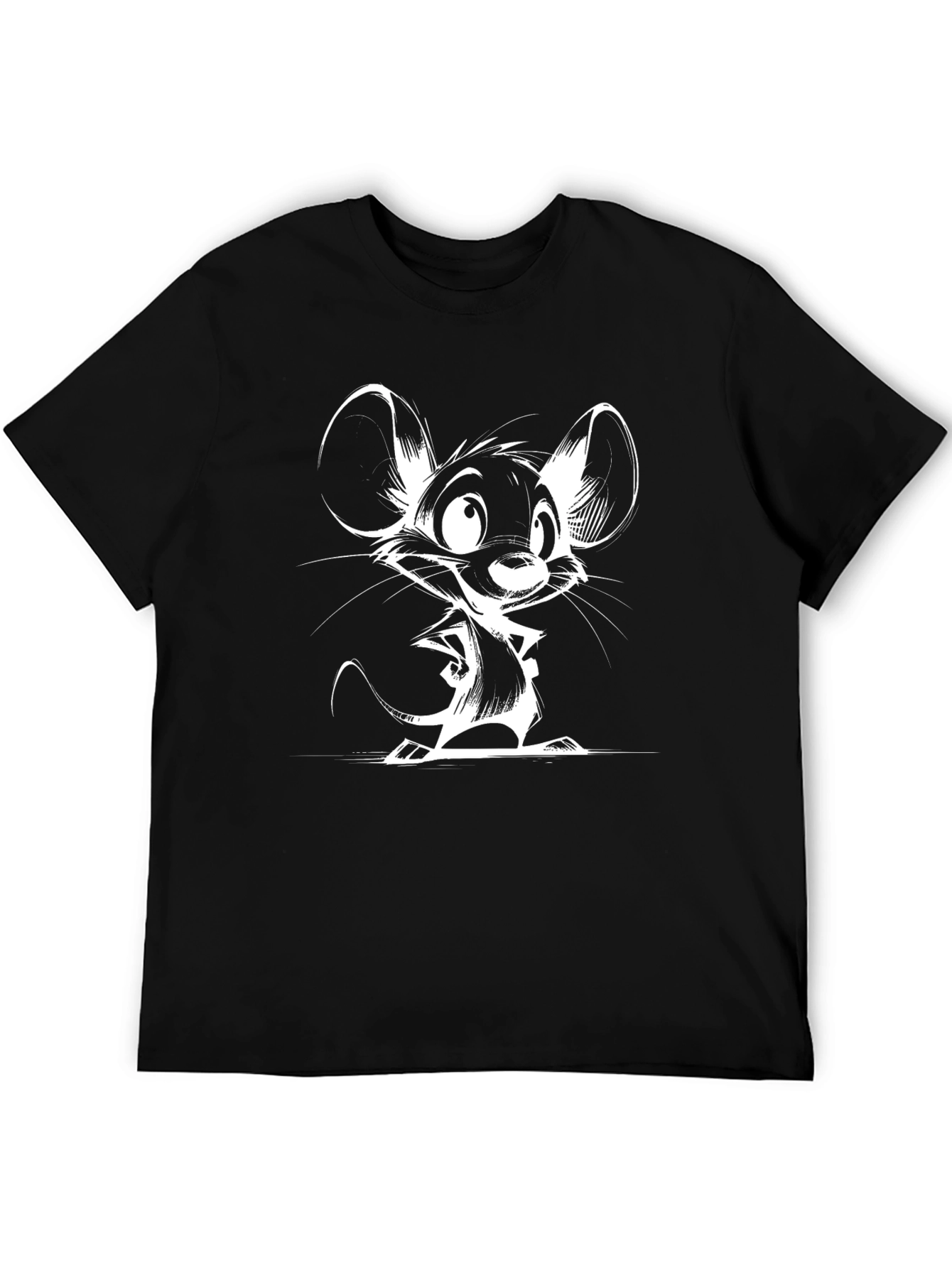 Cartoon Mouse Graphic Tee - Black Cotton T-Shirt