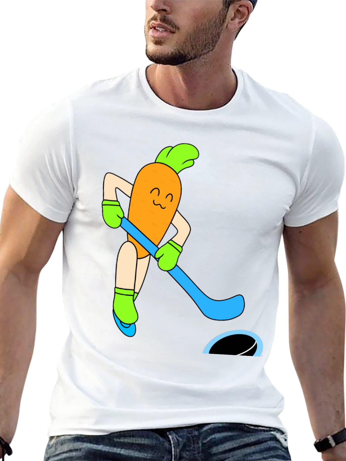 Funny Carrot Hockey Player Graphic Tee - Black