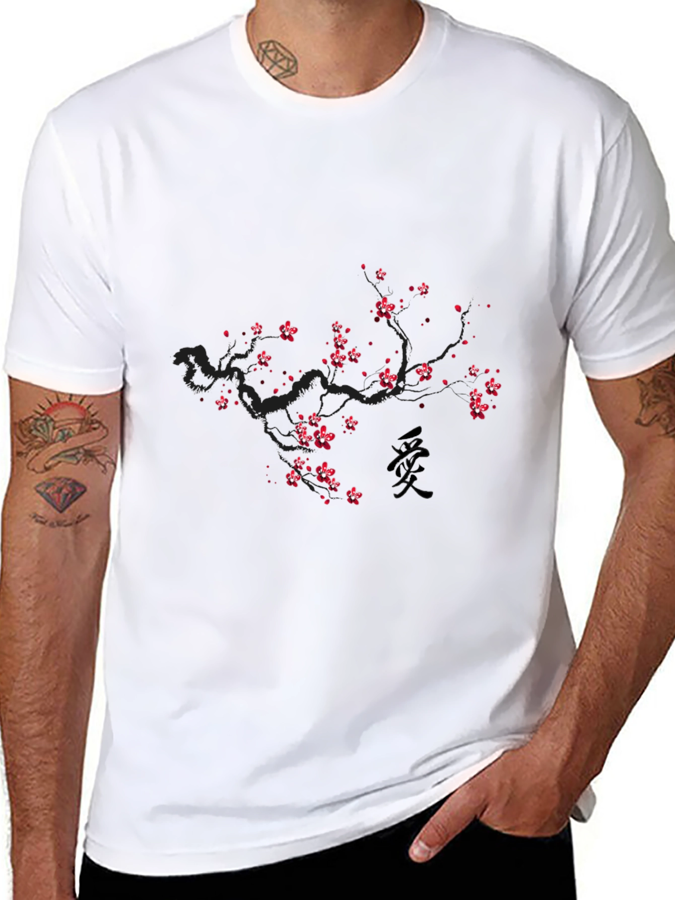Cherry Blossom Print Black T-Shirt - Modern Casual Wear