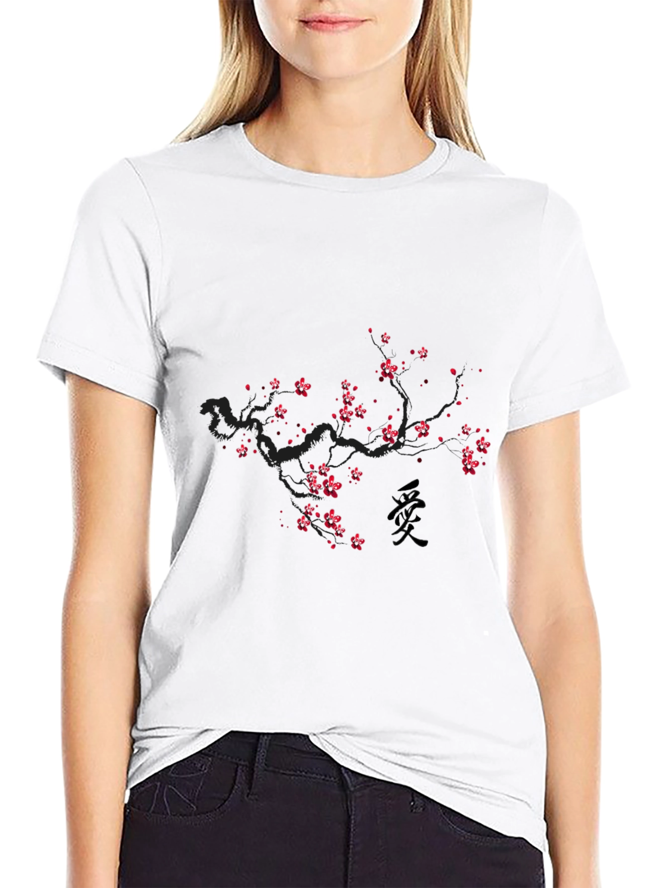 Cherry Blossom Print Black T-Shirt - Modern Casual Wear