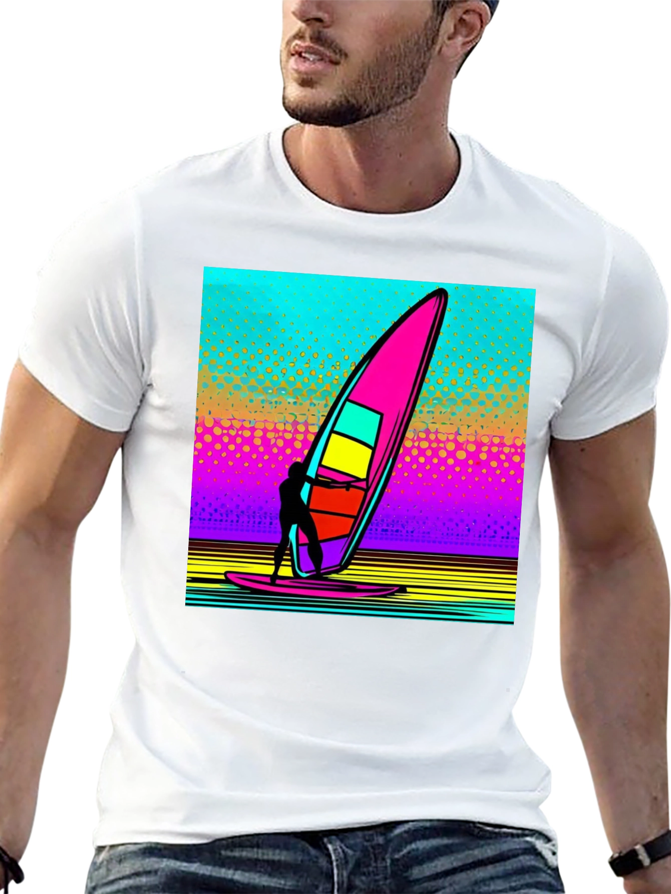 Retro Windsurfing T-Shirt: 80s Style Surf Design
