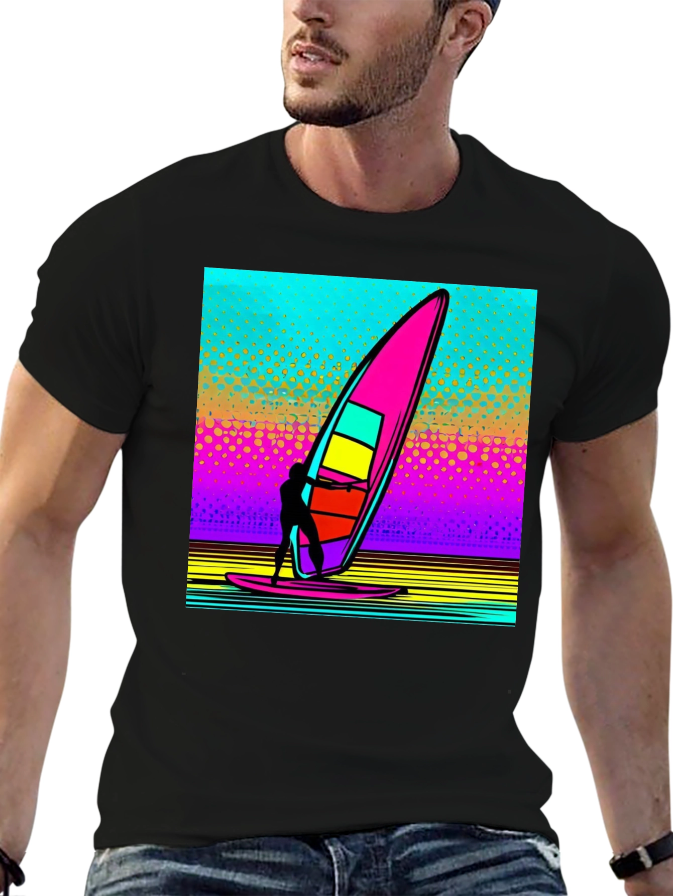 Retro Windsurfing T-Shirt: 80s Style Surf Design
