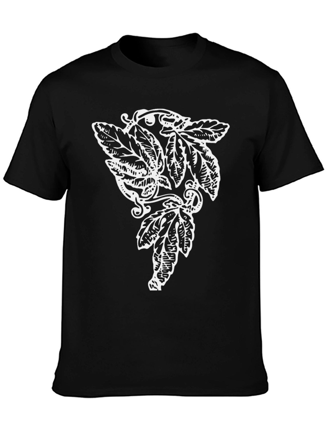 Elegant Leaf Graphic Tee - Black Cotton Blend Shirt