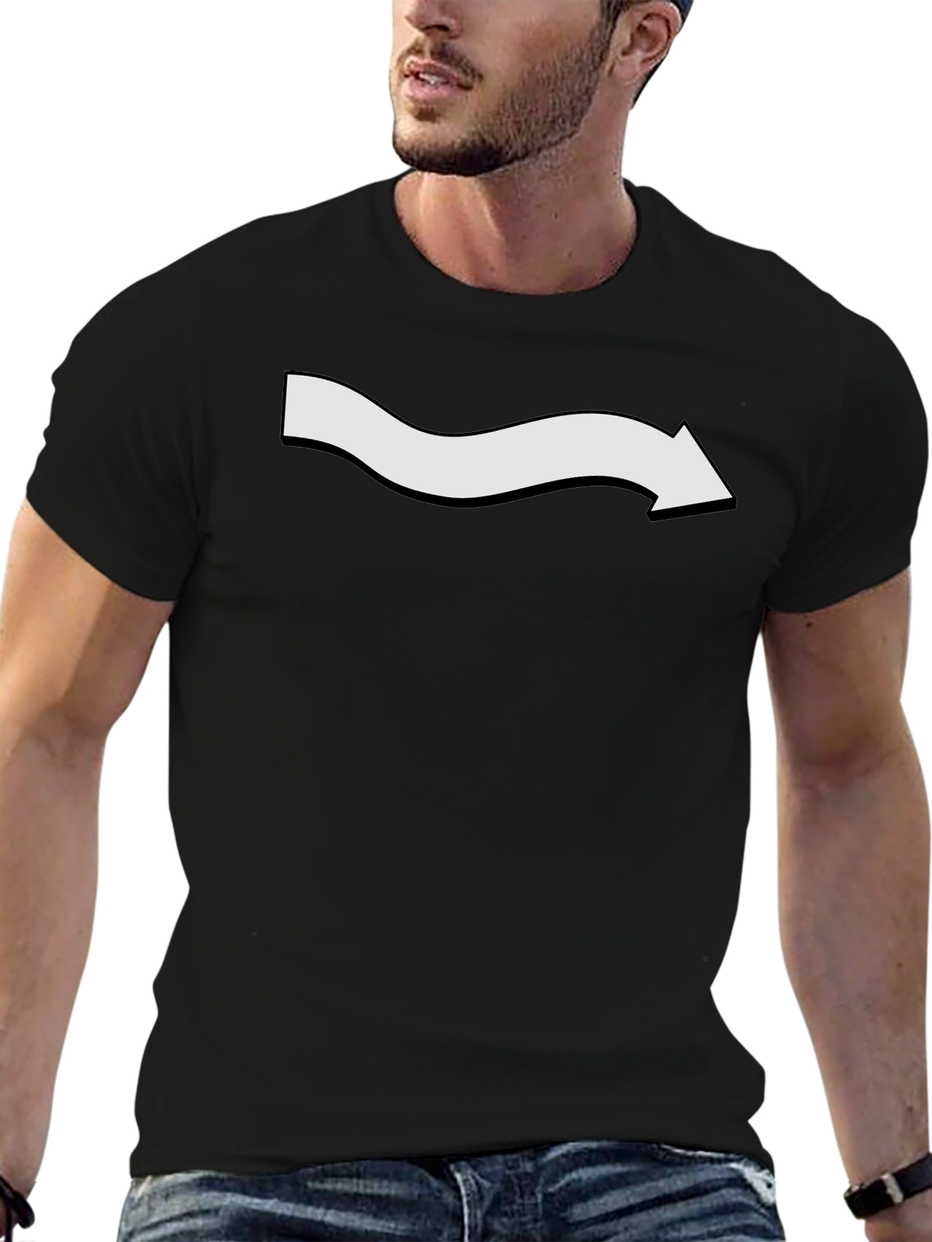 Mens Black T-Shirt with White Arrow Graphic