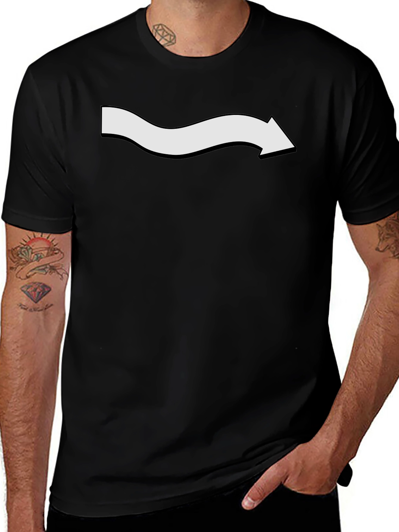 Mens Black T-Shirt with White Arrow Graphic