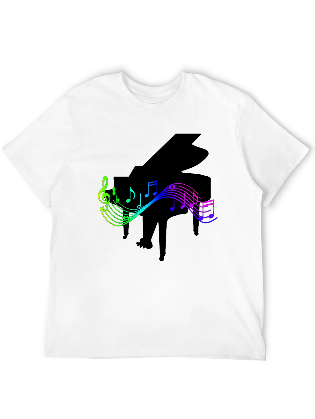 Piano and Music Notes Graphic Black T-Shirt