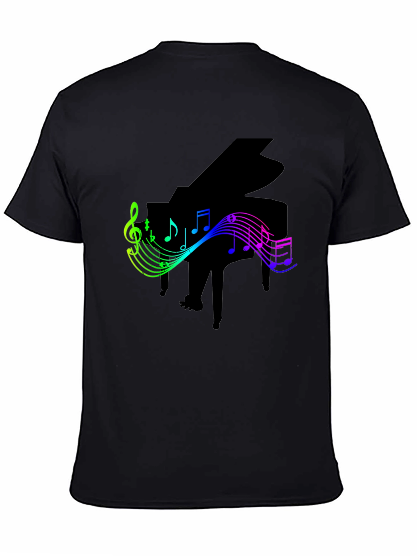 Piano and Music Notes Graphic Black T-Shirt