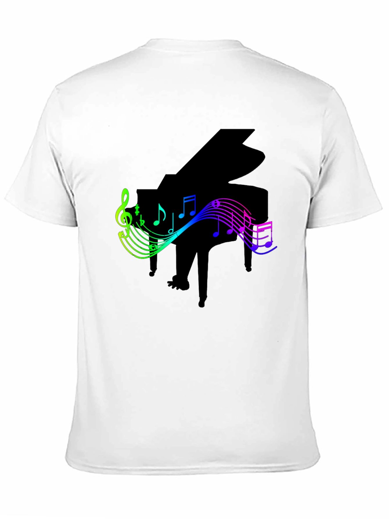 Piano and Music Notes Graphic Black T-Shirt