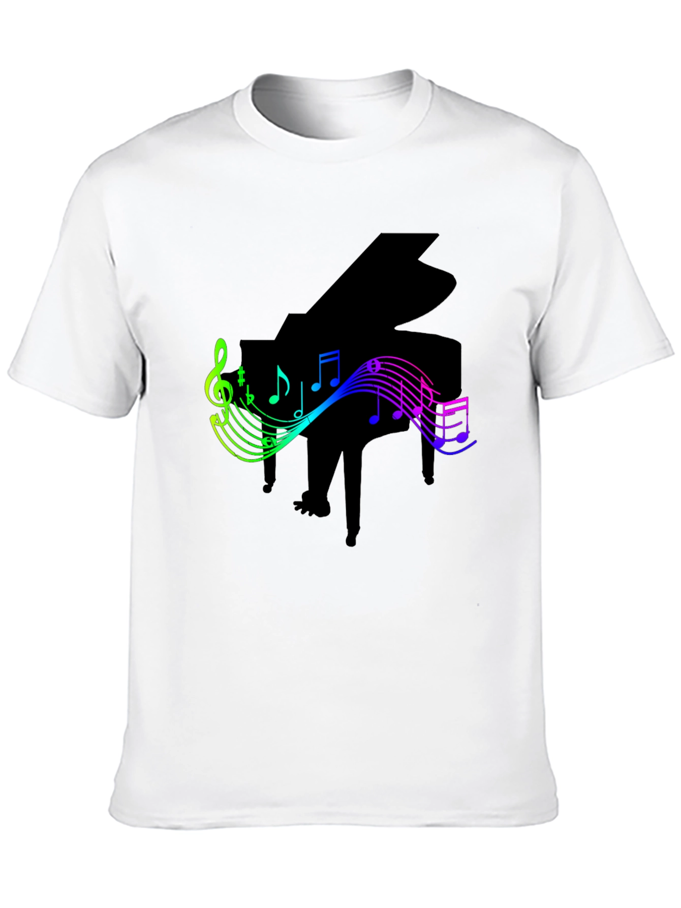 Piano and Music Notes Graphic Black T-Shirt