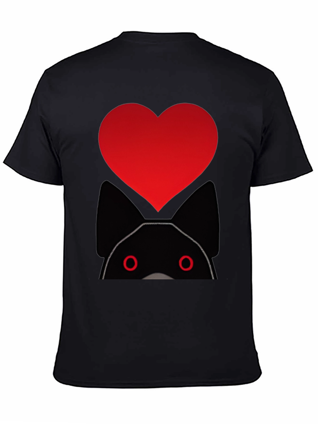 Heart Cat Graphic Black T-Shirt