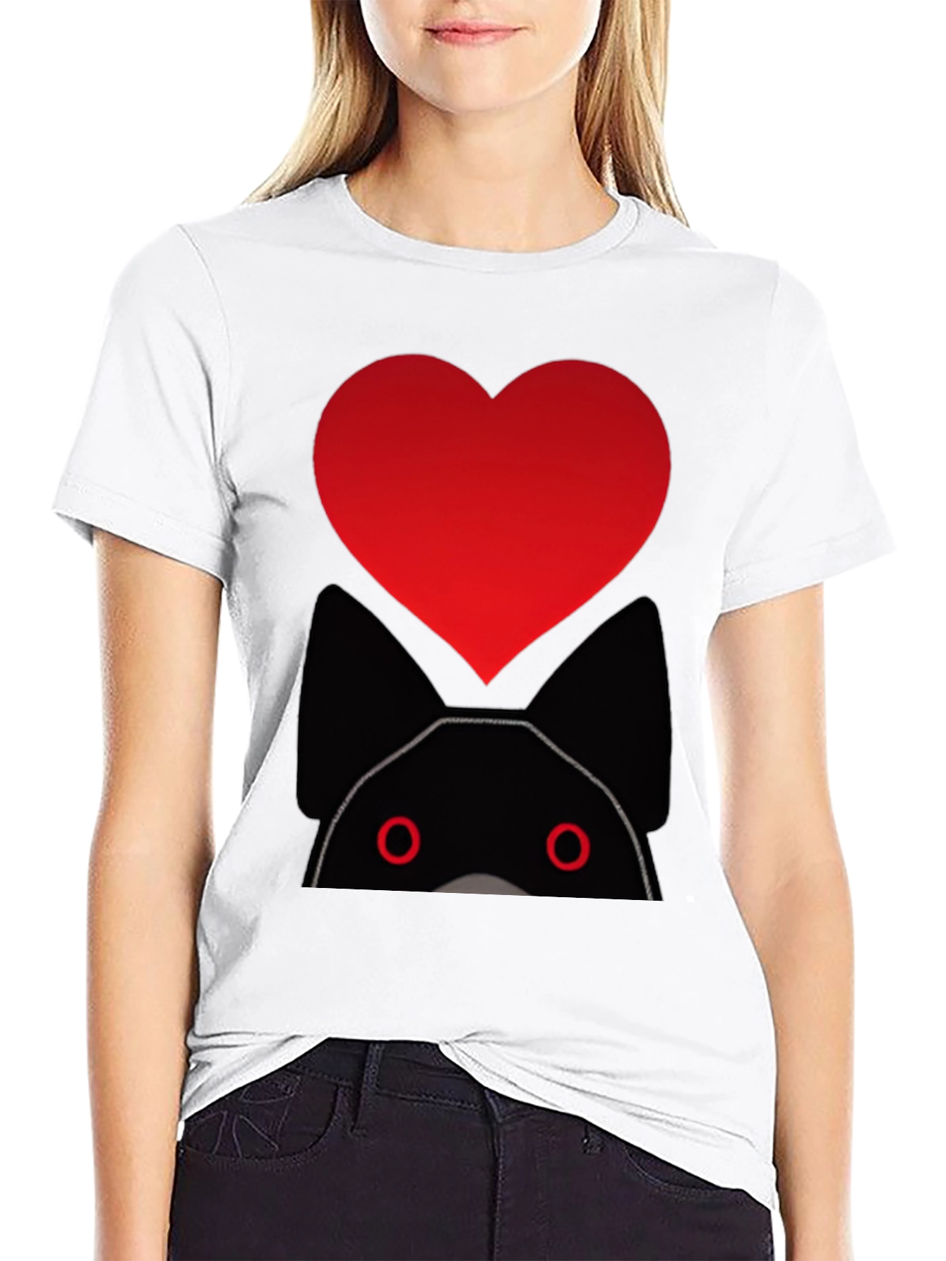 Heart Cat Graphic Black T-Shirt