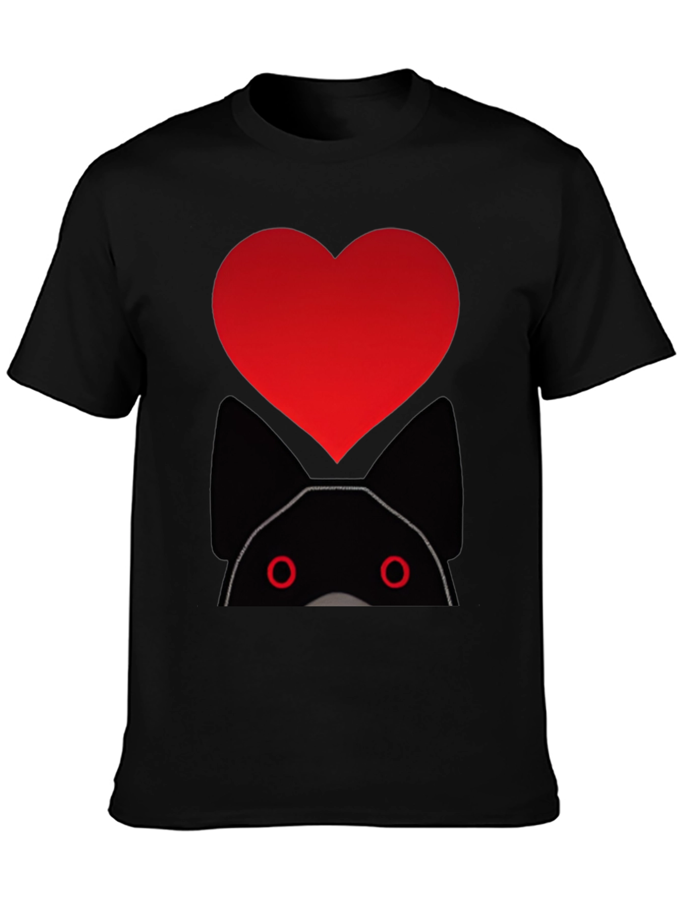 Heart Cat Graphic Black T-Shirt