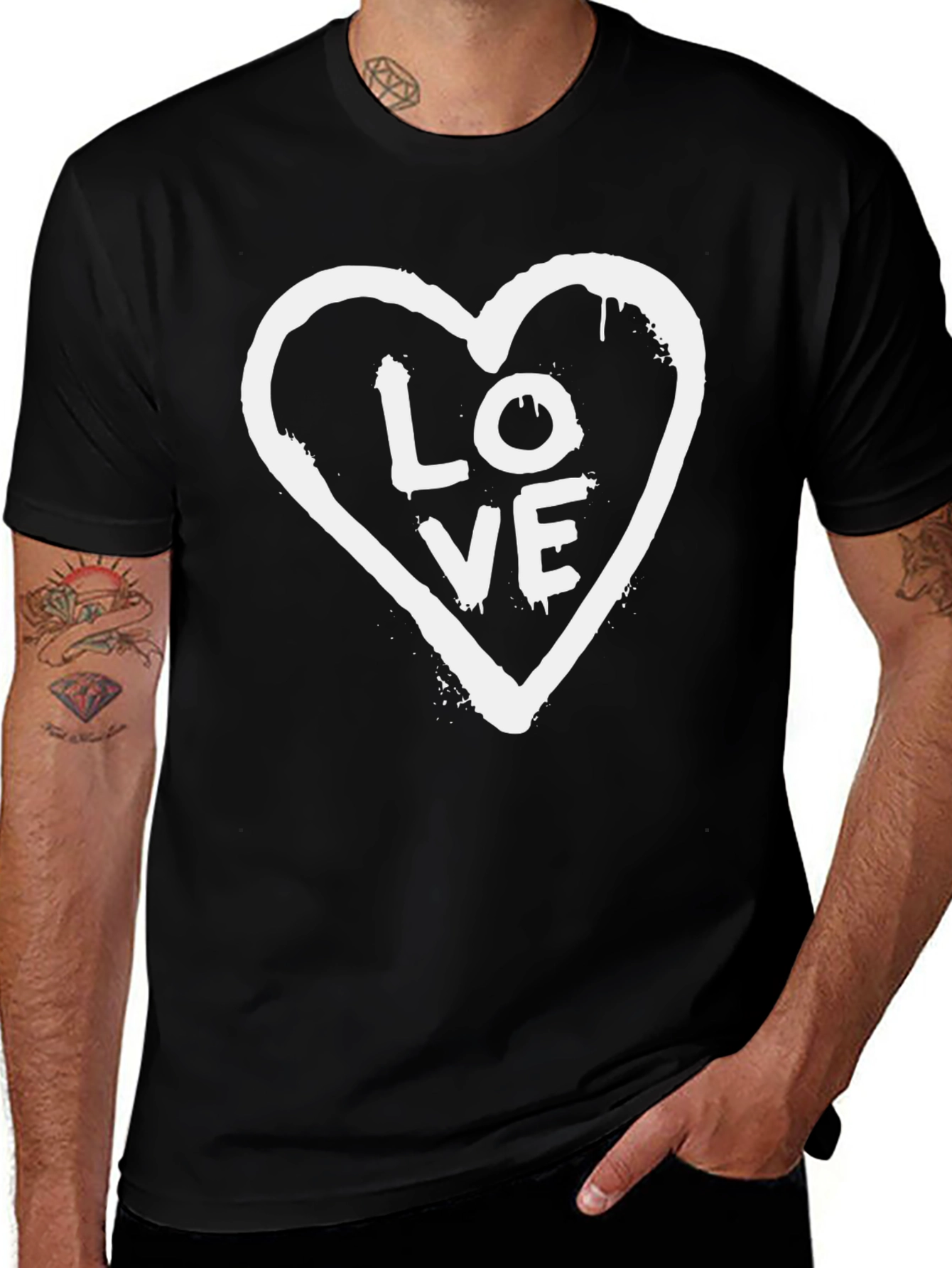 Love Heart Graphic Black T-Shirt