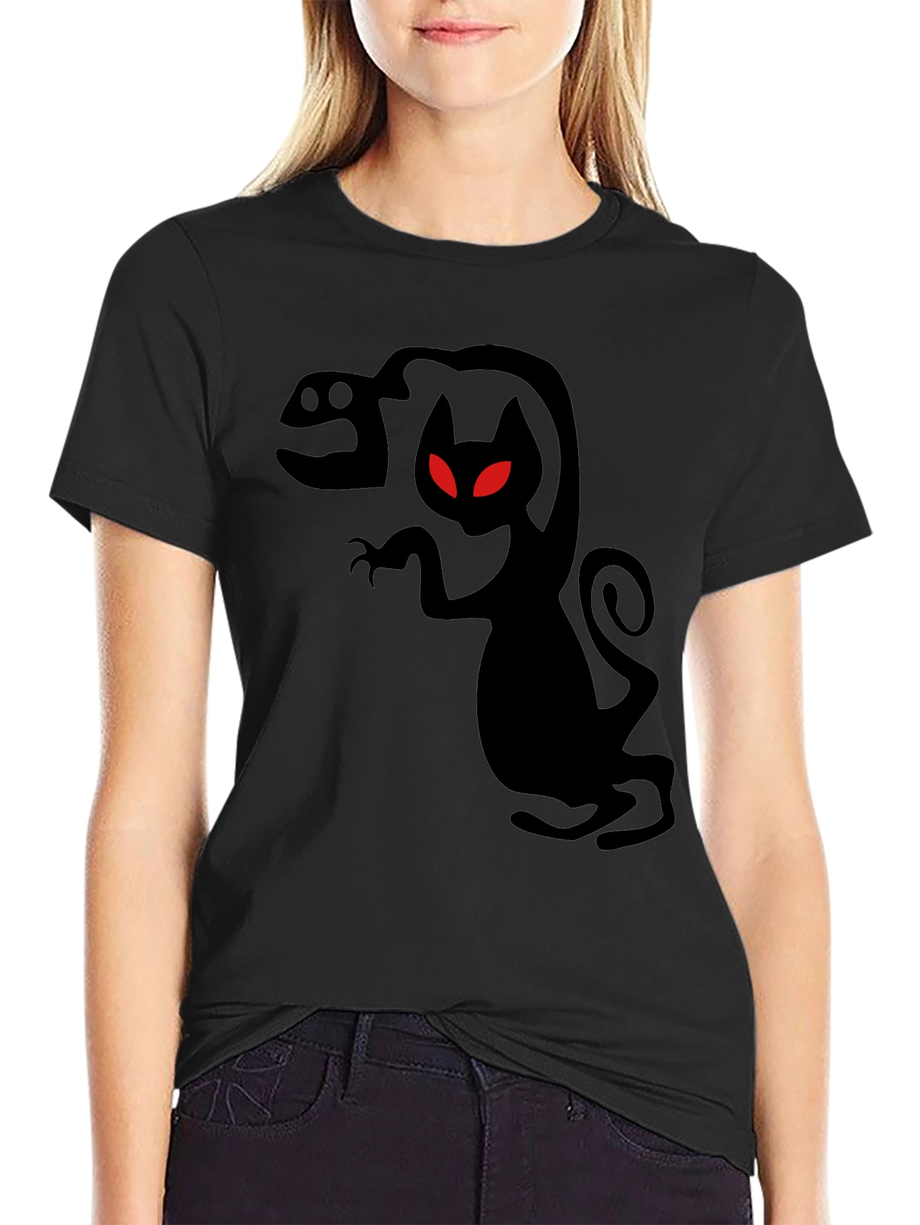 Mens Black Creepy Cat T-Shirt