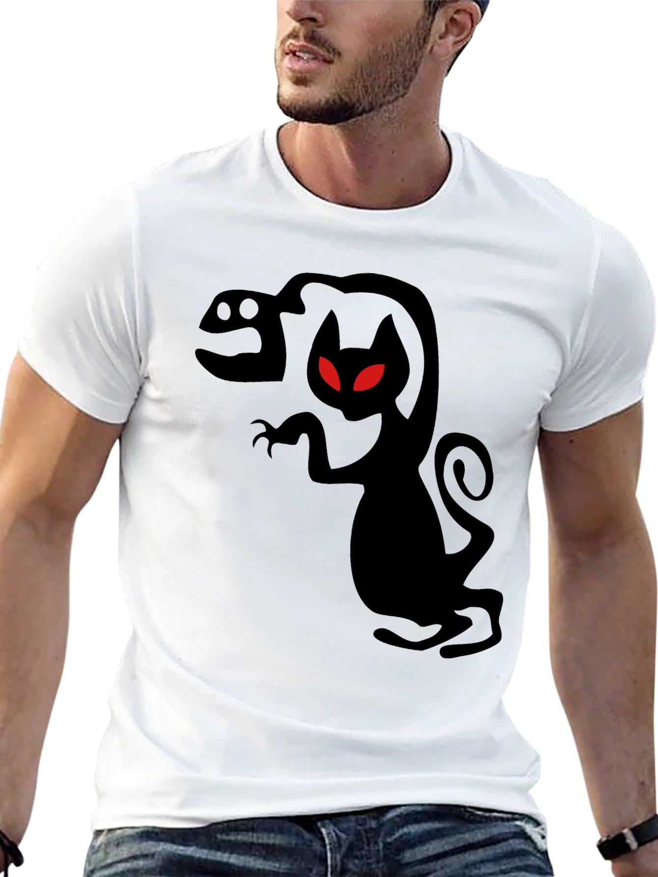 Mens Black Creepy Cat T-Shirt