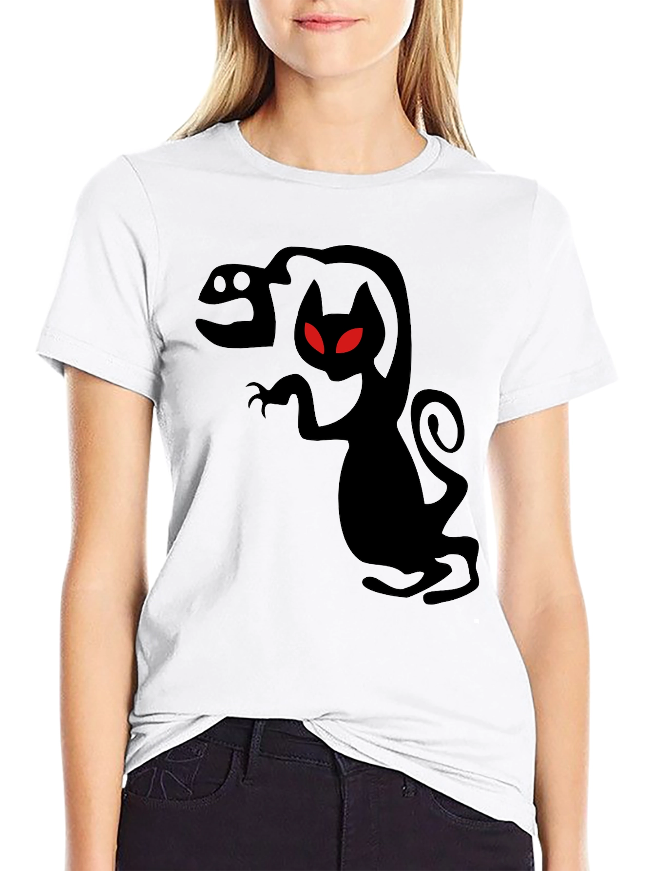 Mens Black Creepy Cat T-Shirt