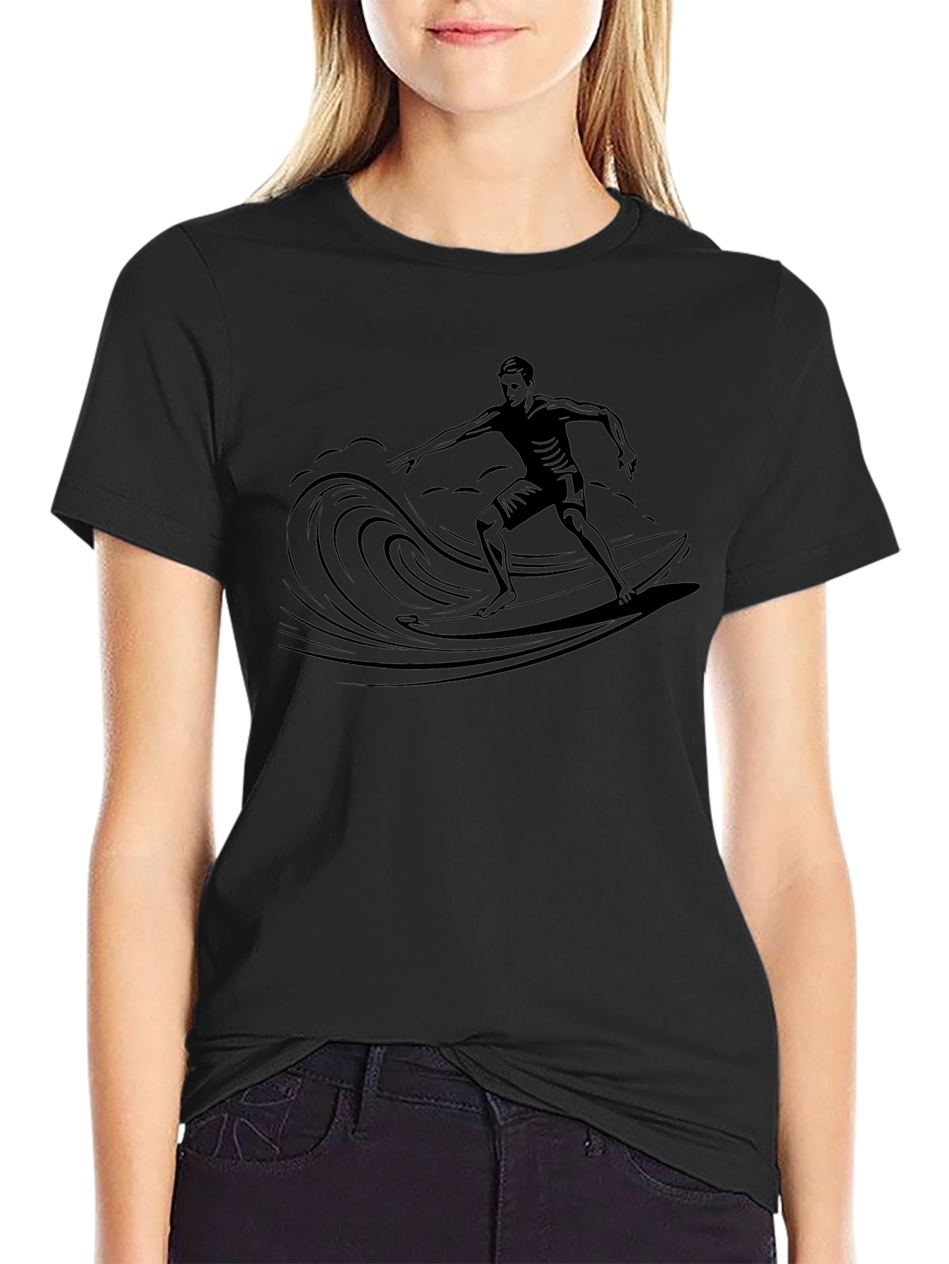 Surfer Graphic Tee - Black Cotton T-Shirt