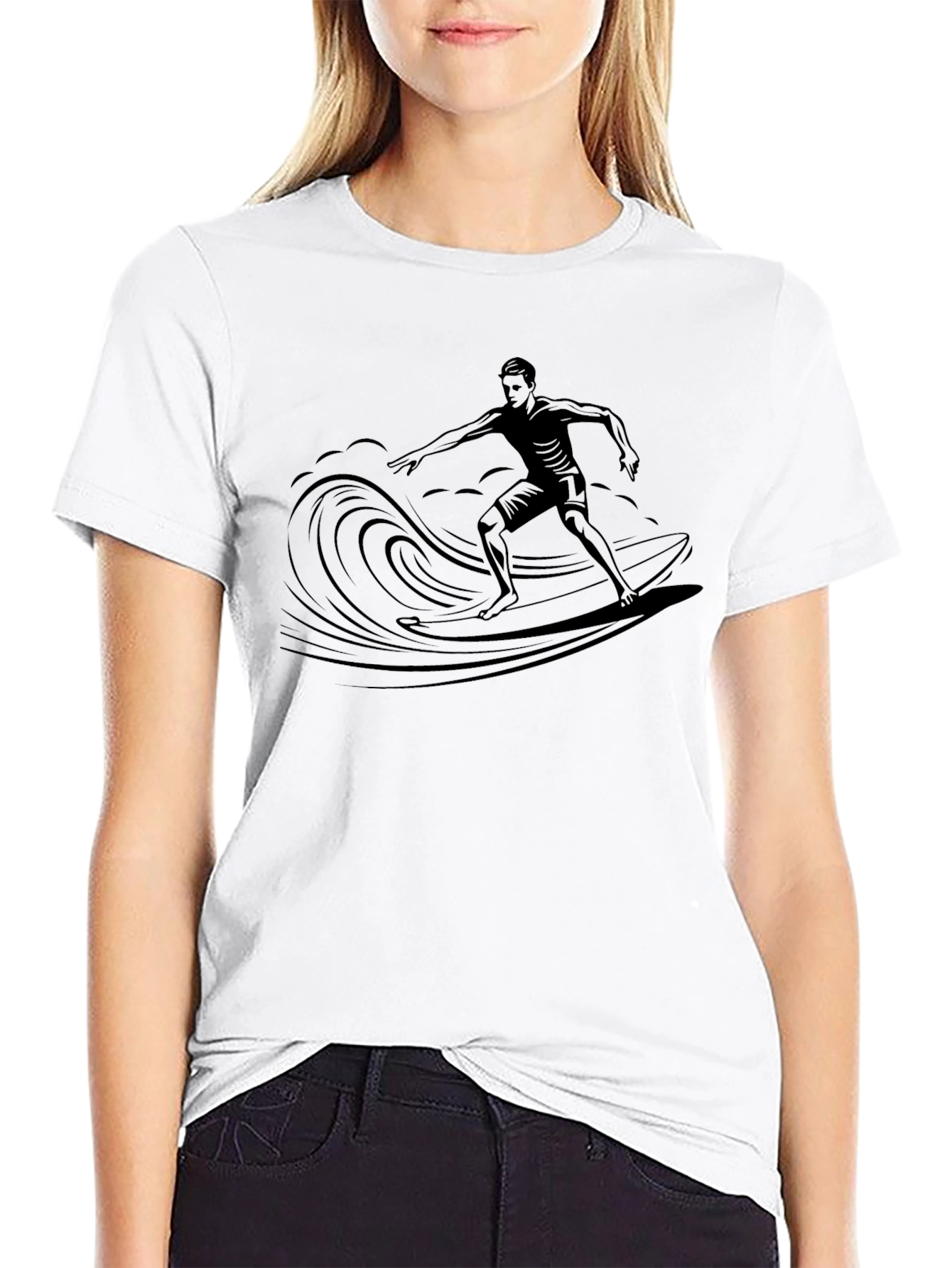 Surfer Graphic Tee - Black Cotton T-Shirt