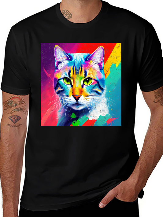 Colorful Cat Graphic Tee - Unisex Cotton Shirt