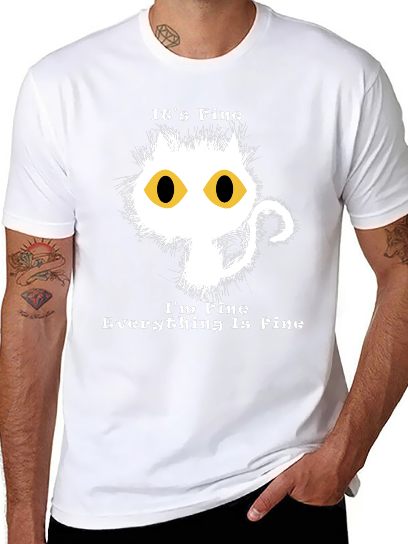 Its Fine Cat Graphic T-Shirt - Funny Novelty Tee