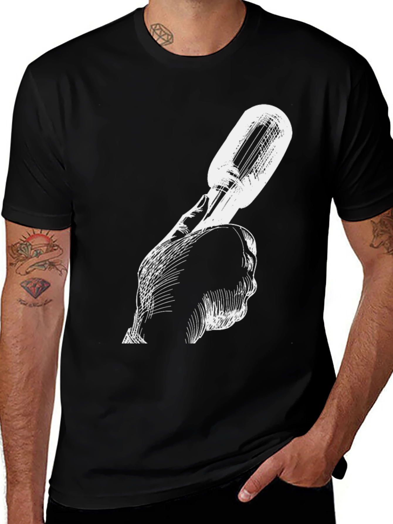 Unique Black Tee with Microphone Graphic