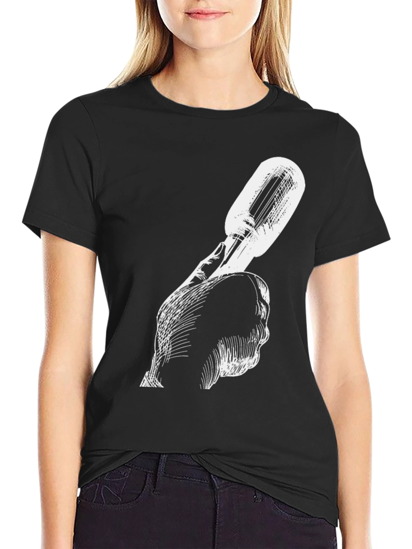 Unique Black Tee with Microphone Graphic