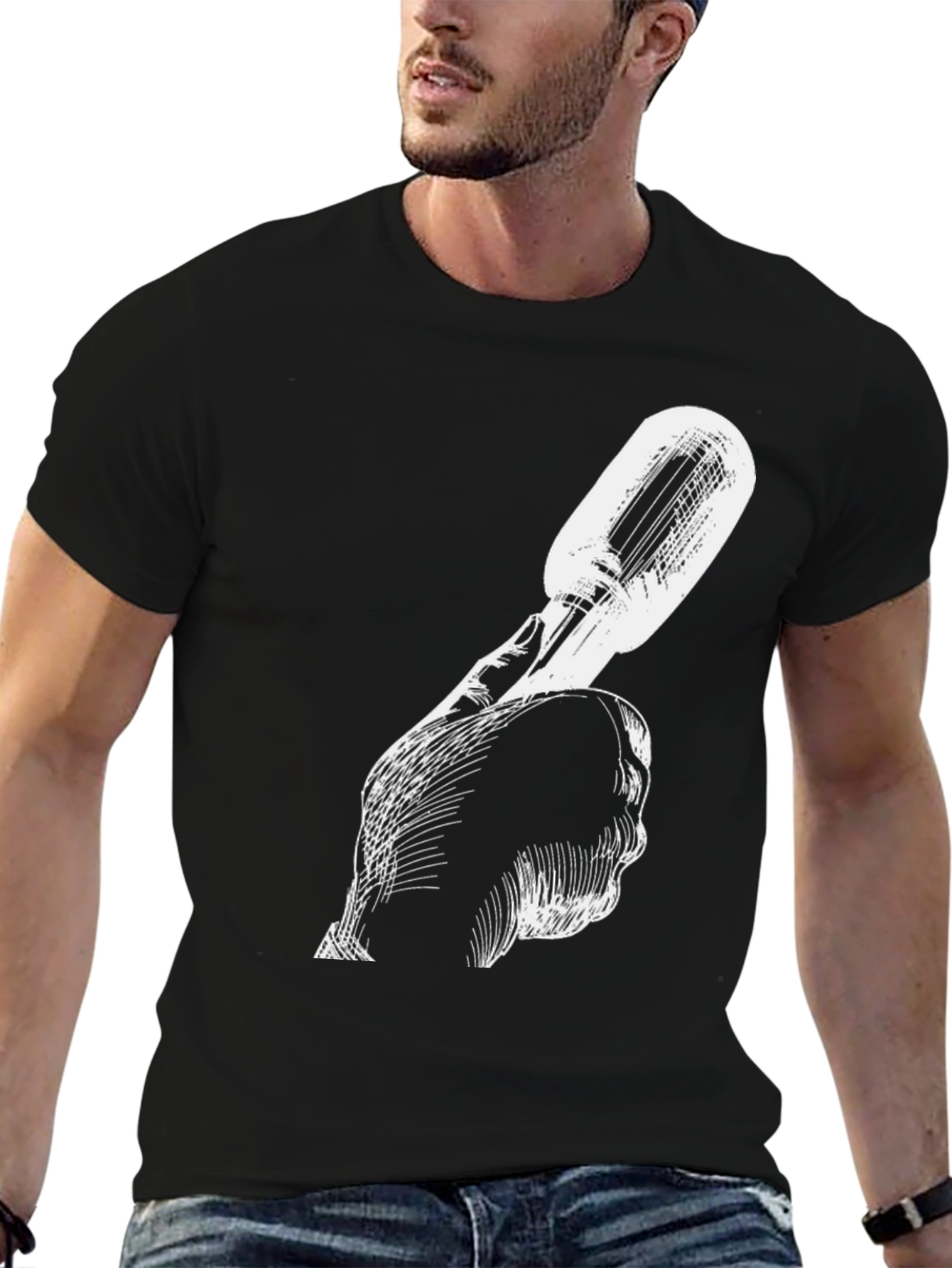 Unique Black Tee with Microphone Graphic