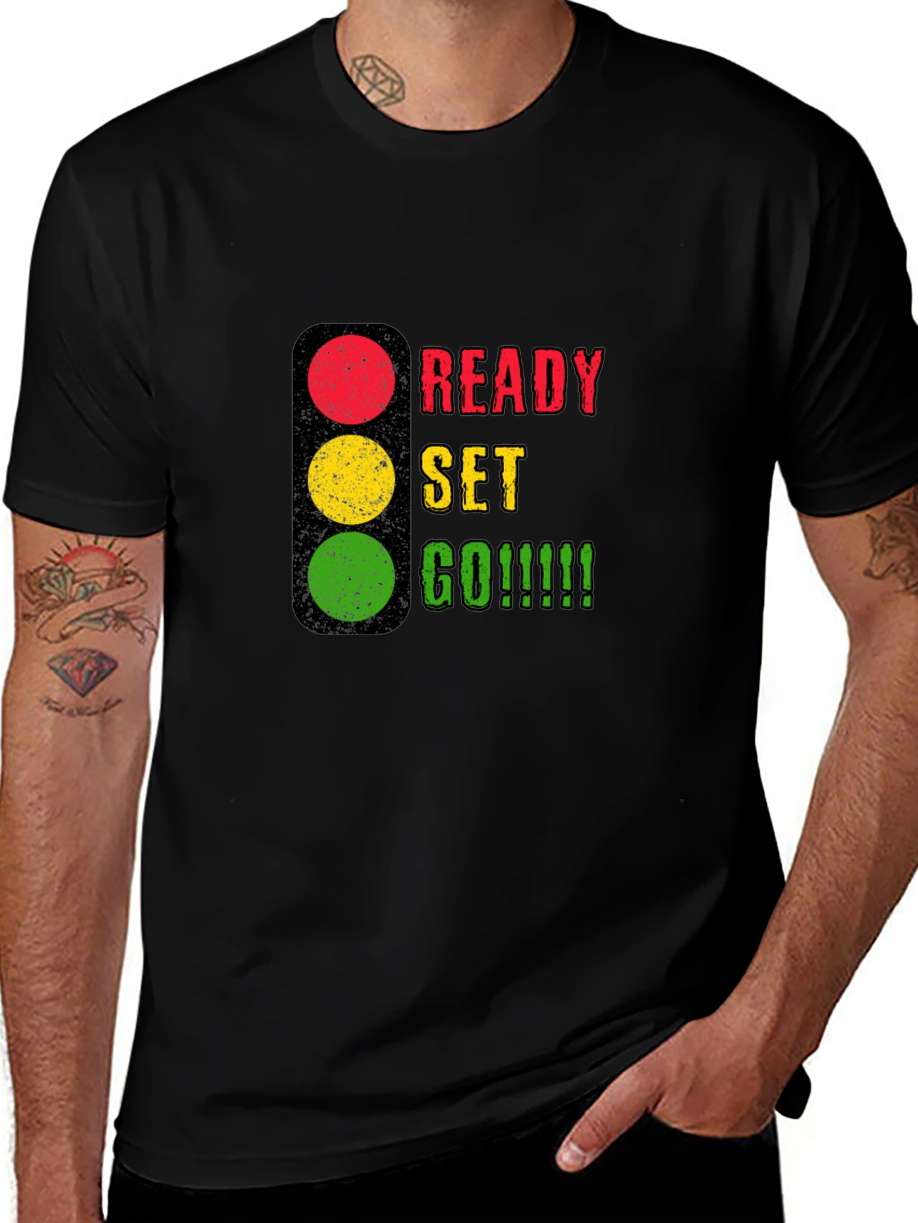Ready Set Go Graphic Tee - Black Cotton T-Shirt