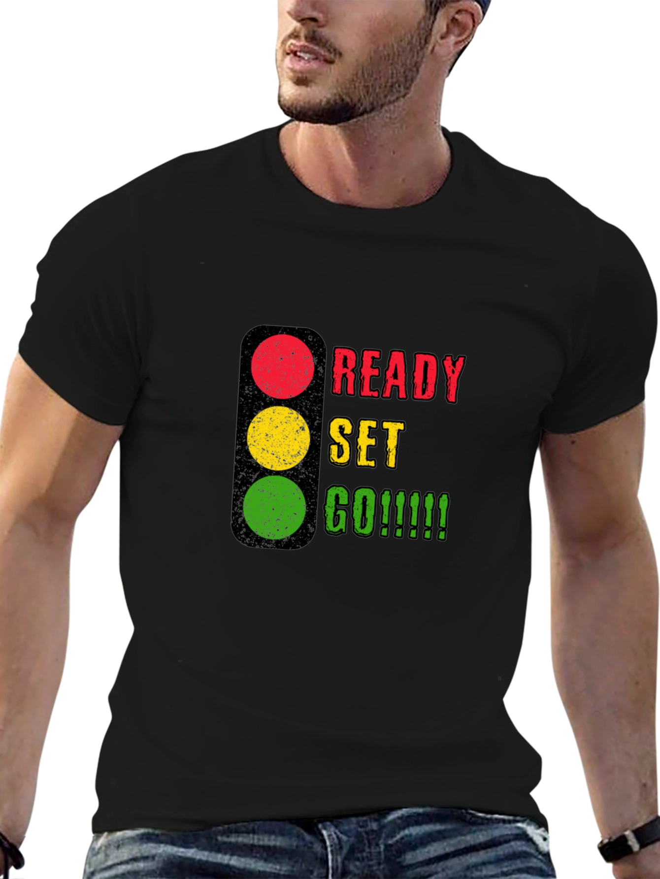 Ready Set Go Graphic Tee - Black Cotton T-Shirt