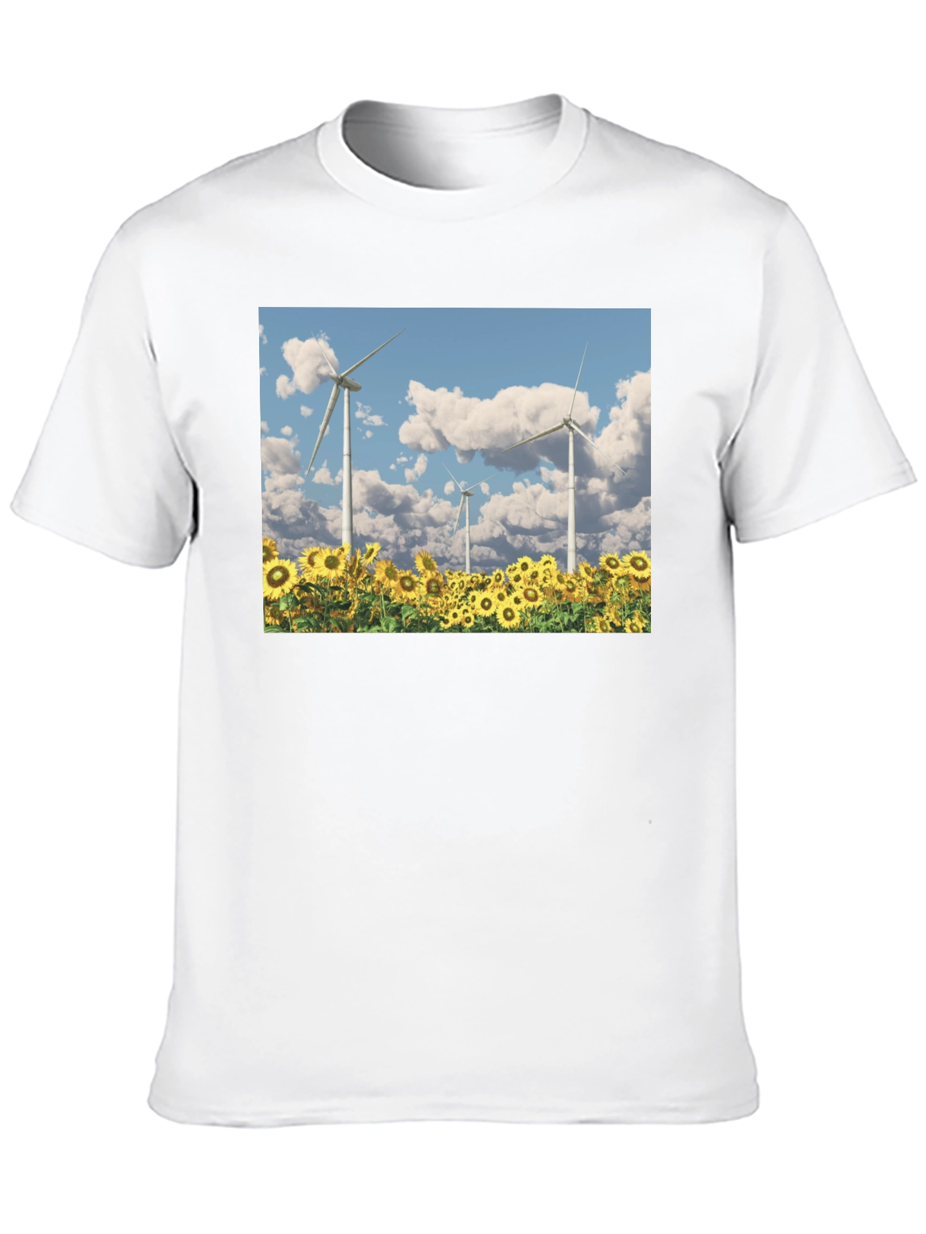 Sunflower Field & Wind Turbine Graphic Tee