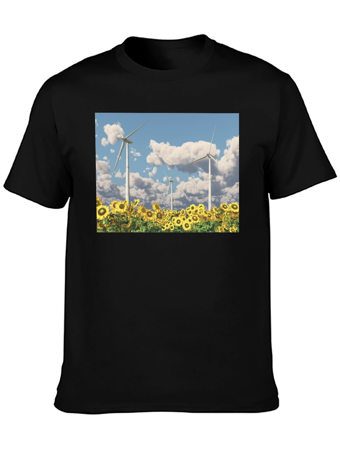 Sunflower Field & Wind Turbine Graphic Tee