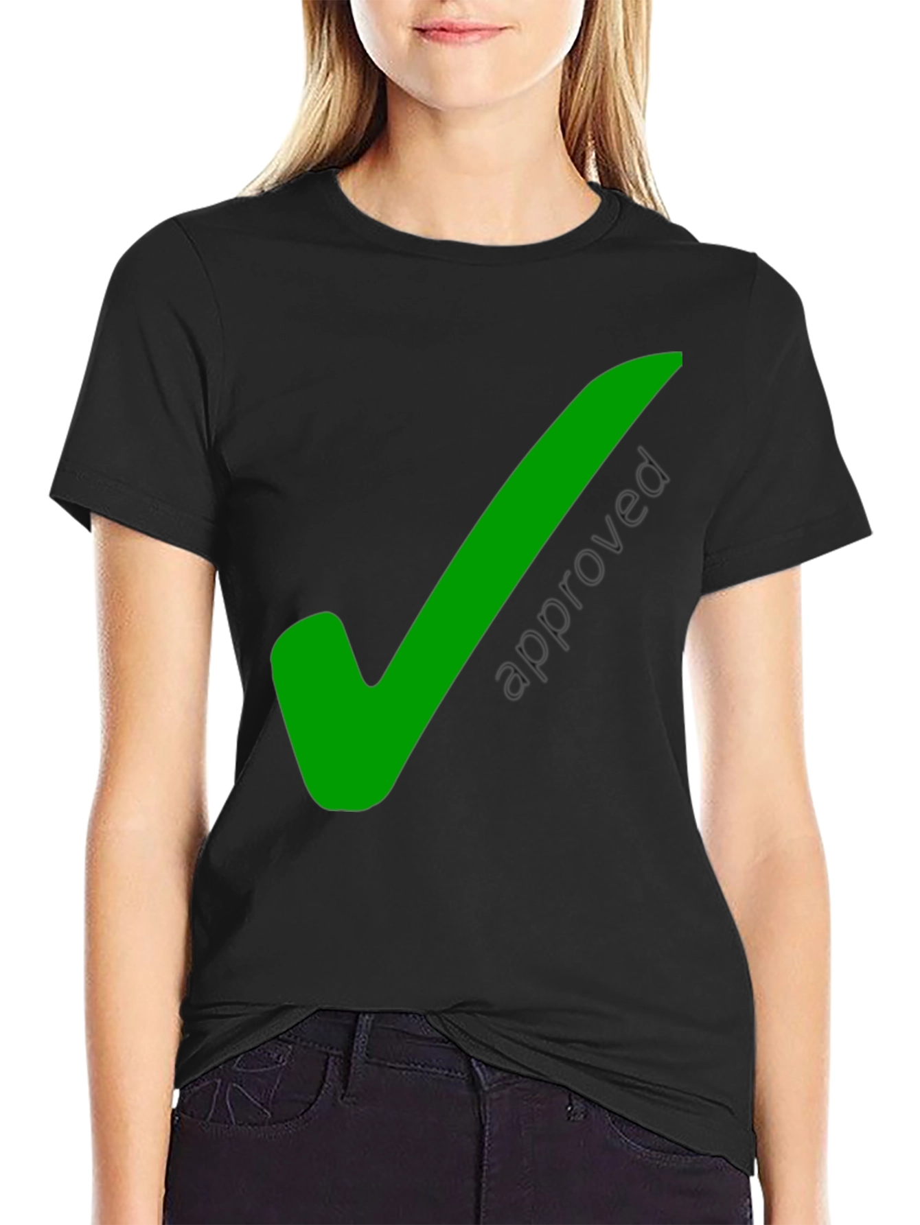 Approved Black T-Shirt with Green Check