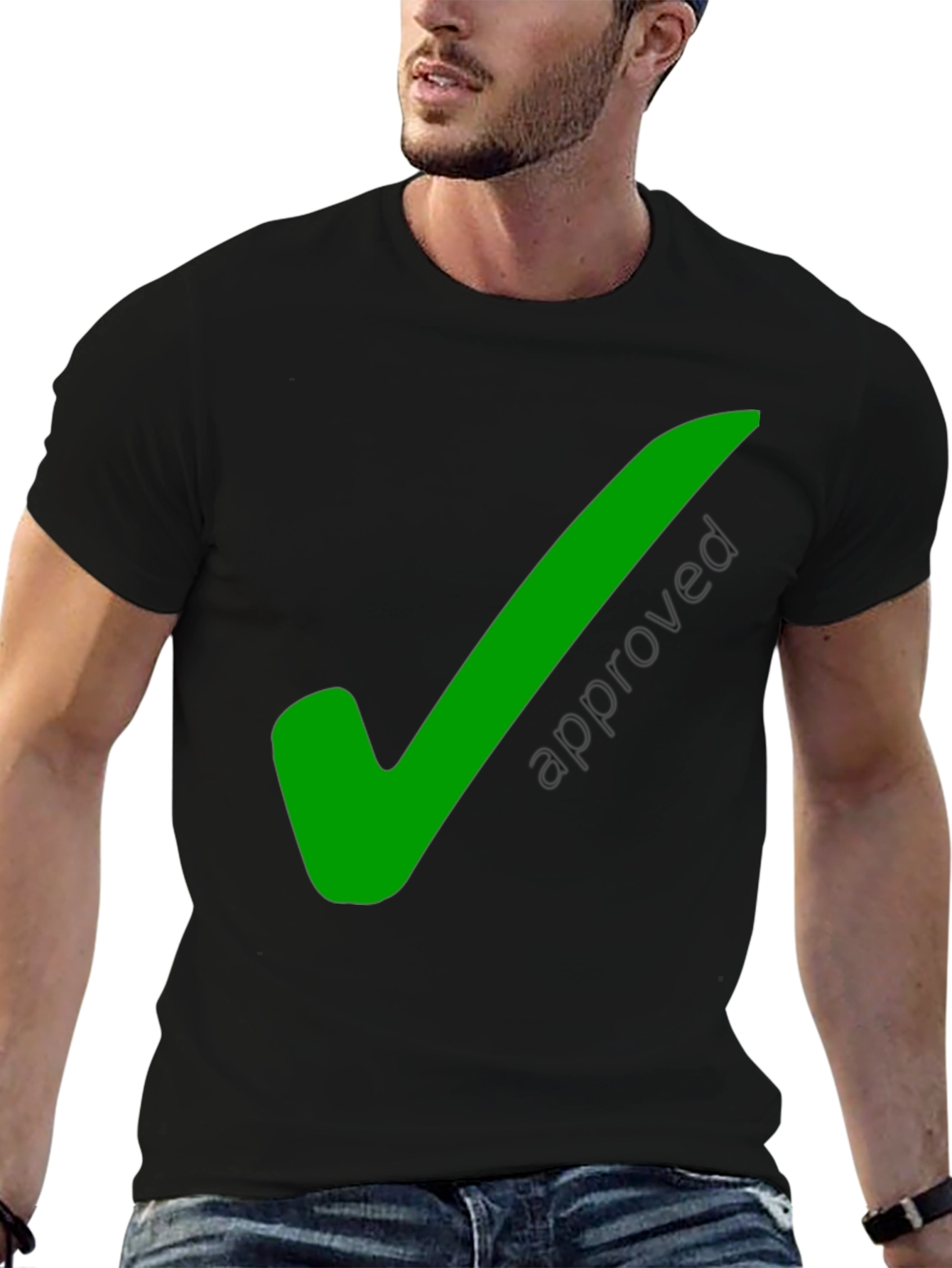 Approved Black T-Shirt with Green Check