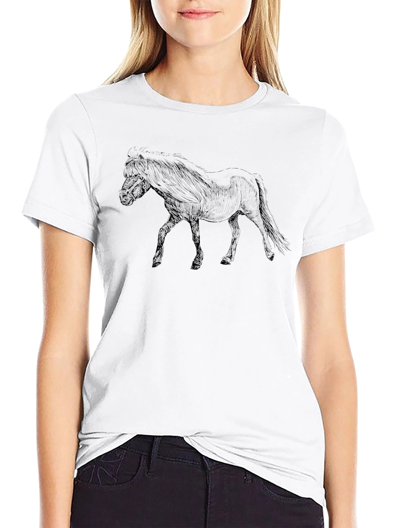 Horse Sketch Black T-Shirt